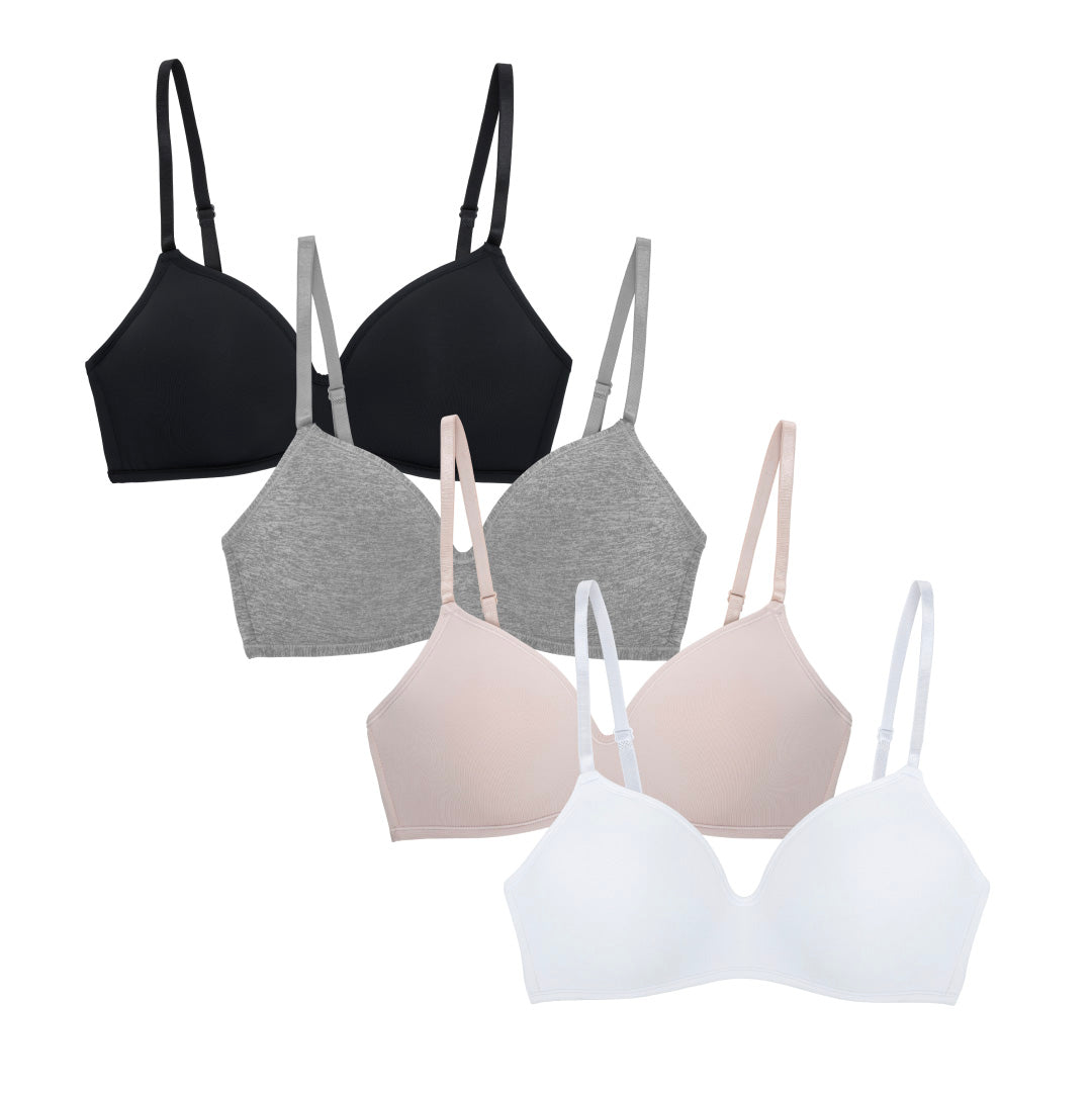 Buy Black/White/Nude Pad Non Wire Cotton Blend Bras 3 Pack from
