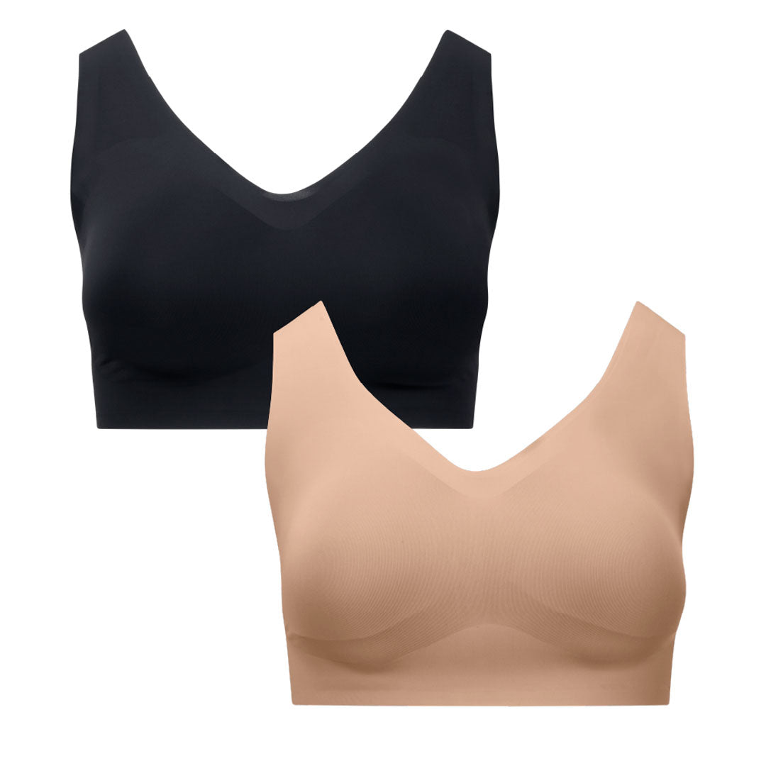 Comfort Bra, 2 Pack Seamless Removable Pads Sleep Bras, Yoga Bra, Sports  Bras for Women Black Nude,X-Large