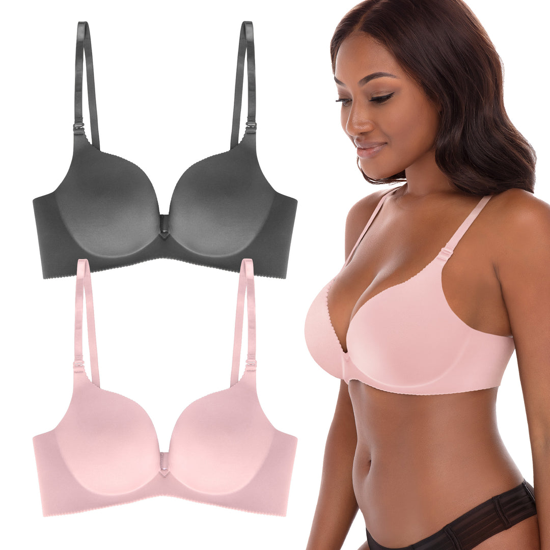 uublik 2PC Push Up Bras for Women Soft Push Up Wirefree Underoutfit Bra  Rose Gold