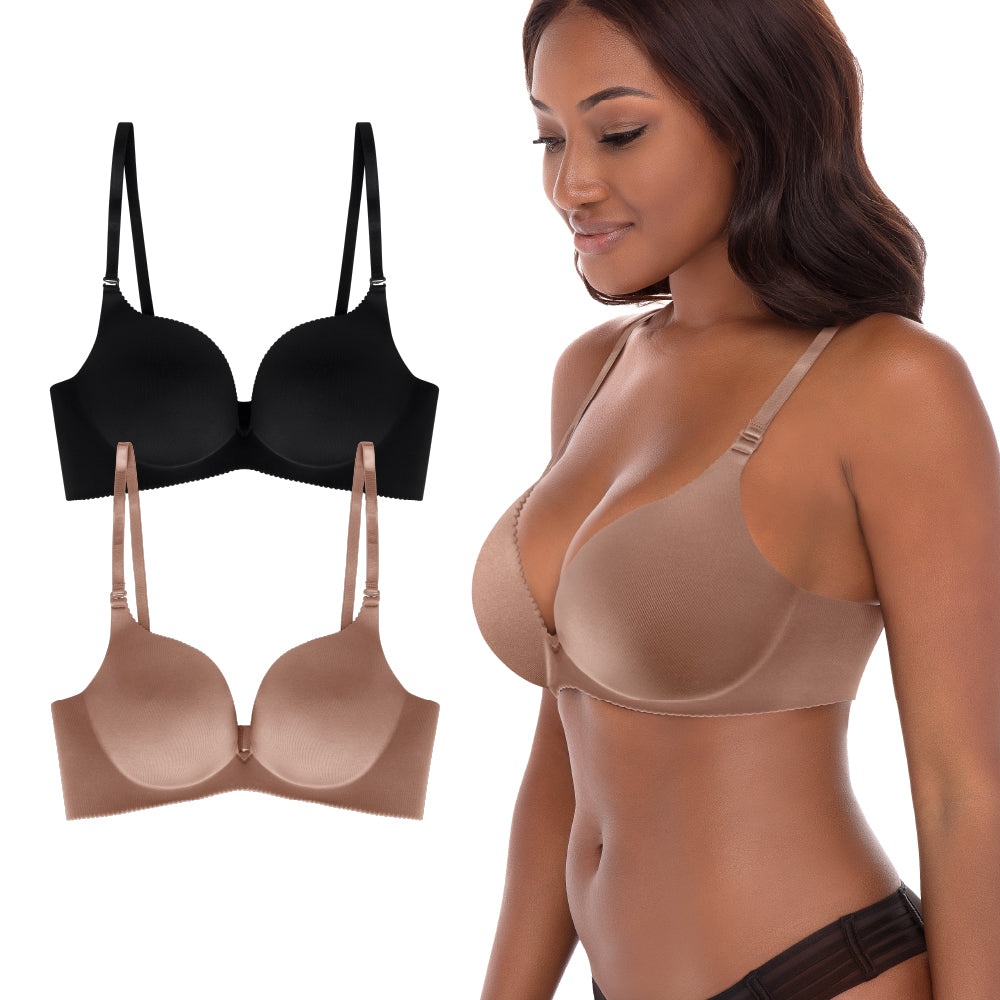 2 Pack Delia Wireless Push Up Support Bra in Grey and Black – Kiss