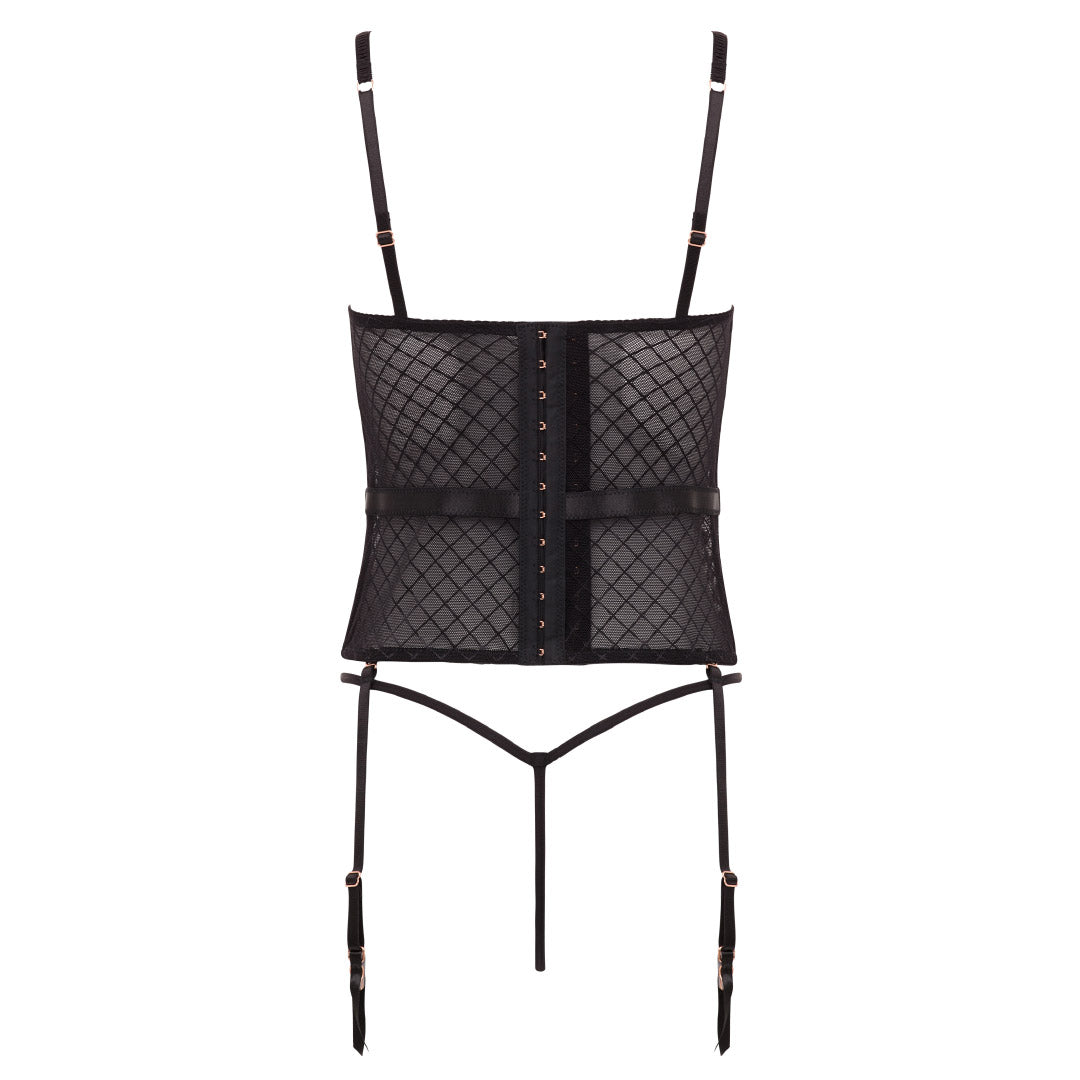 Ardene Mesh & Lace Bustier with Visible Boning in Black, Size, Polyester/Nylon/Elastane, Microfiber